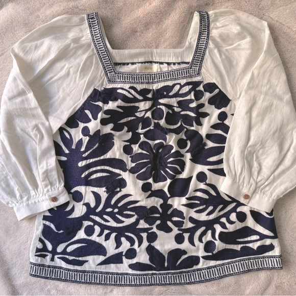 NWT Anthropologie Maeve Liyah Embroidered Top Cotton Linen Navy White Size 8 - Picture 8 of 15